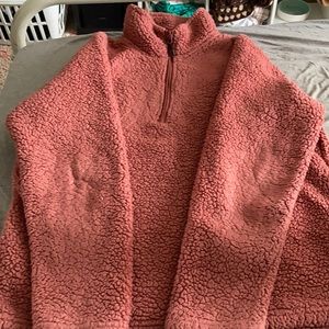 pink sherpa half zip pullover. size large